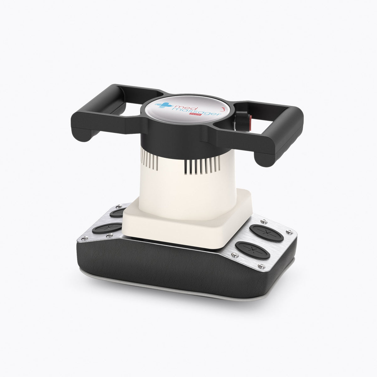 MedMassager Body Massager Plus, reconditioned, with dual handles and oscillating technology on silver base for pain relief.