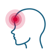 Head outline with red circles on forehead symbolizing headache; ideal for promoting MedMassager body massager relief products.