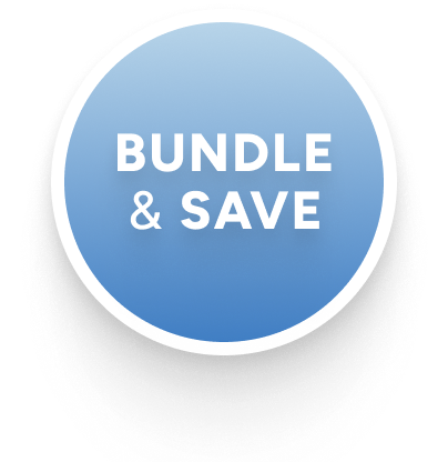 Blue badge with white “BUNDLE & SAVE” text, promoting MedMassager product discounts on a gradient background.