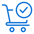 Blue shopping cart icon with large checkmark, symbolizing successful MedMassager product checkout.