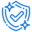 Blue shield outline with check mark and sparkles, representing verified security for MedMassager foot massager products.